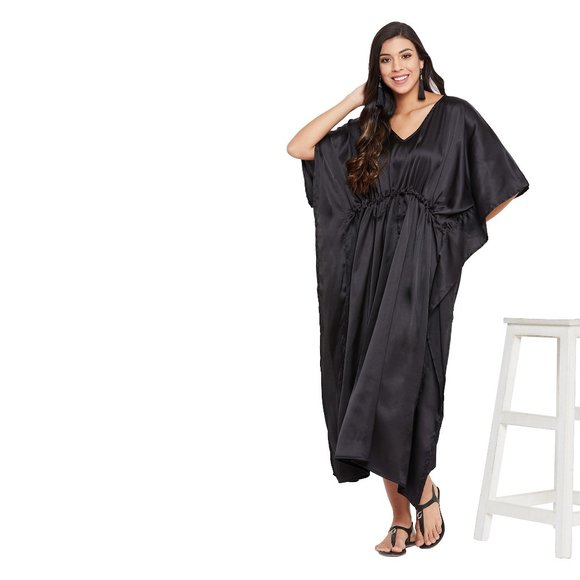 Gypsie Blu Women Satin Caftan Dress Beach Cover Up Maxi Dresses for Summer Wear - Picture 7 of 10